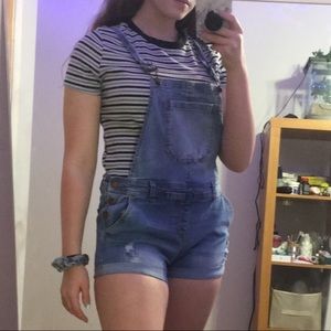 Light wash denim overall shorts